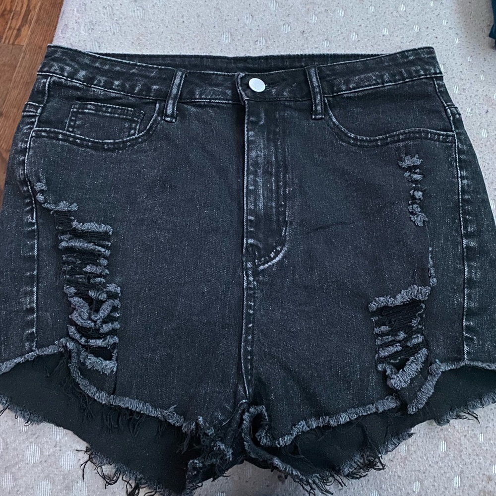 Distressed jean shorts